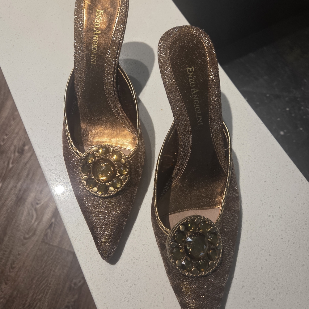 Enzo Angiolini Glittering Brown and Gold Heels